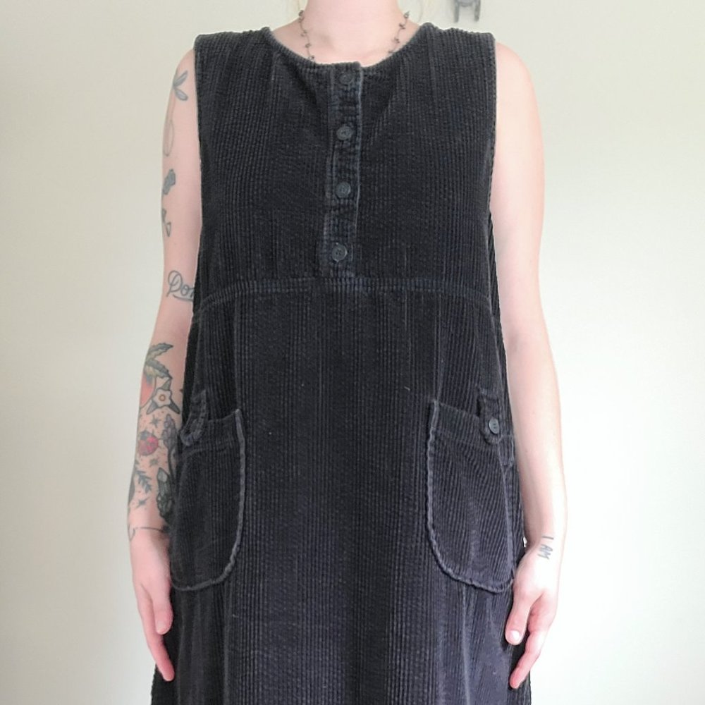 VINTAGE 90s Grungy Black Corduroy Dress
